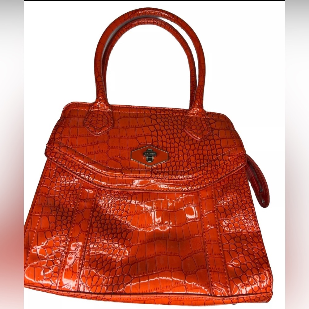 Vintage Nine West Faux Croc EmbossedCoral Orange Handbag